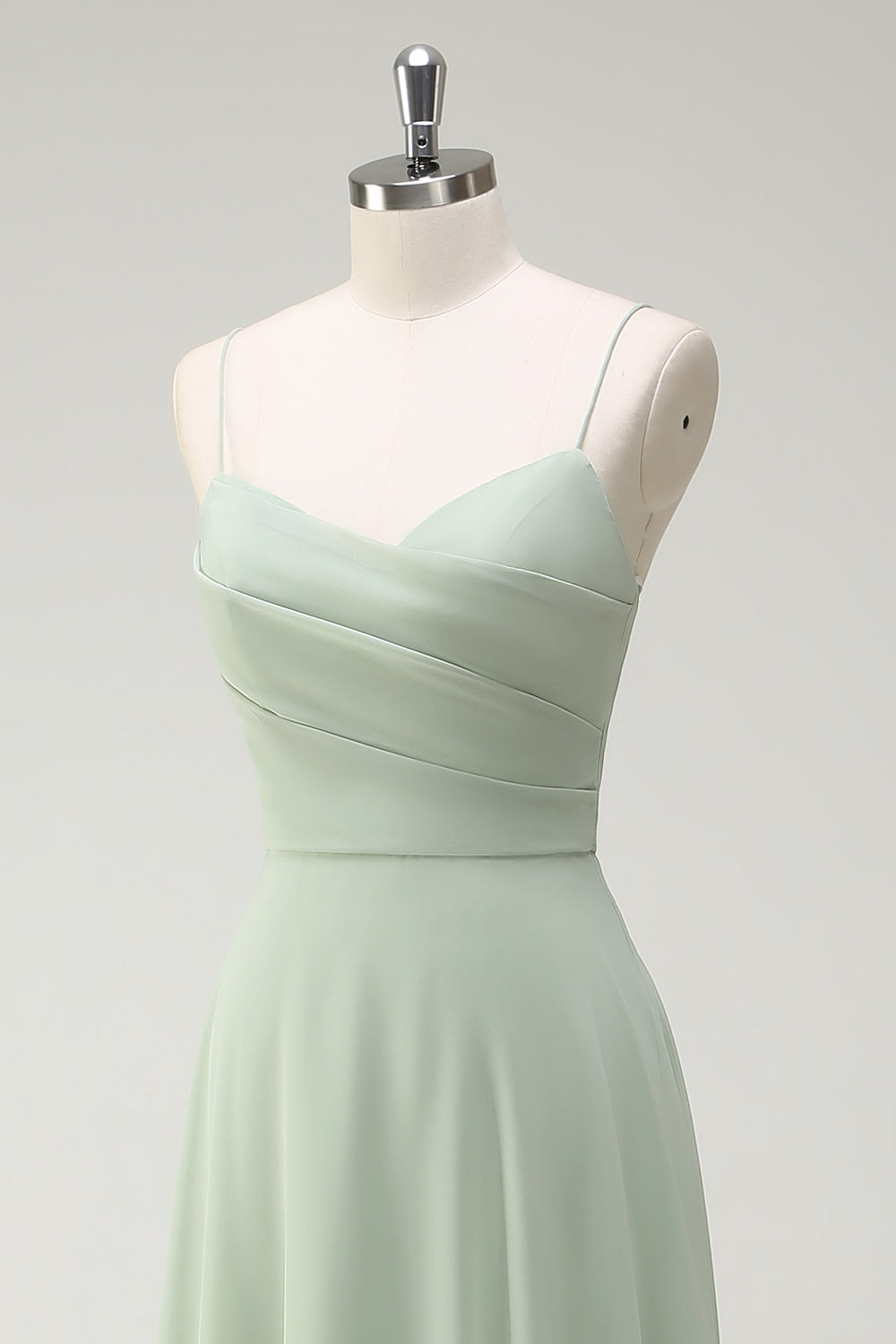 Dusty Sage A-Line Chiffon Spaghetti Straps Long Bridesmaid Dress