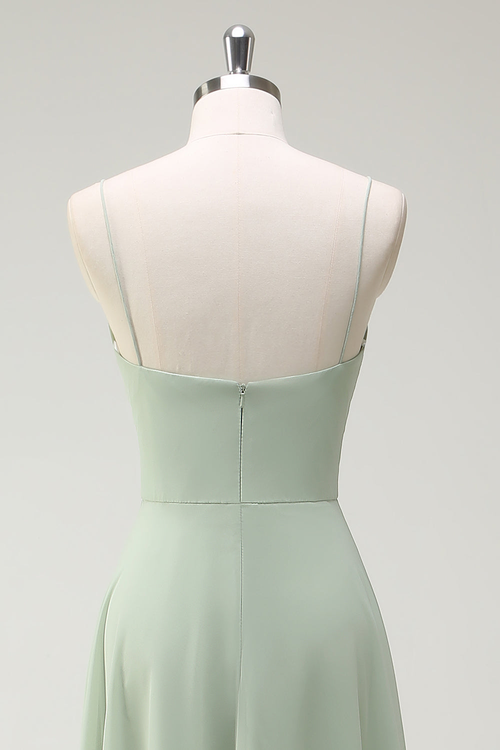 Dusty Sage A-Line Chiffon Spaghetti Straps Long Bridesmaid Dress