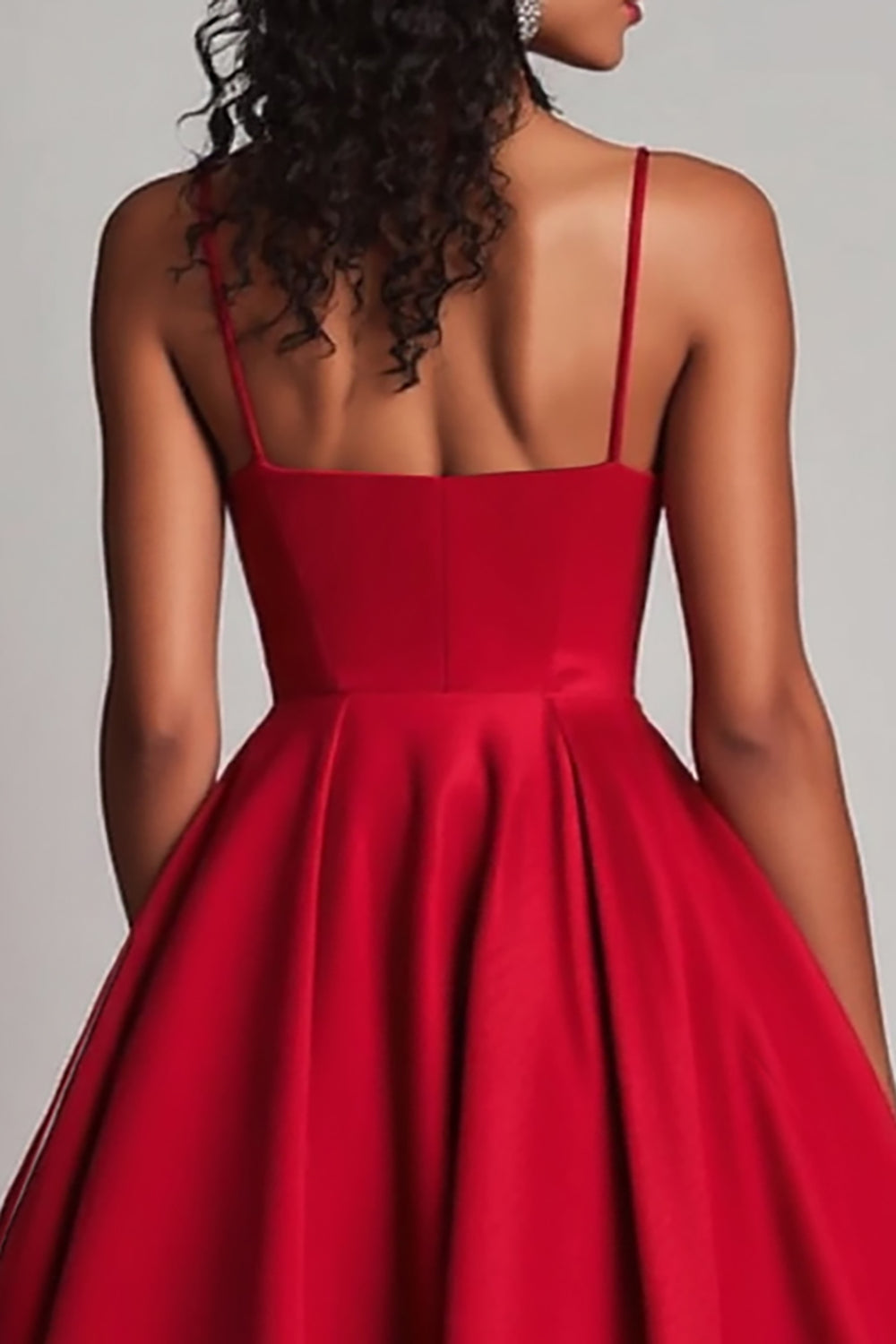 Red Satin A-Line Tea-Length Formal Dress