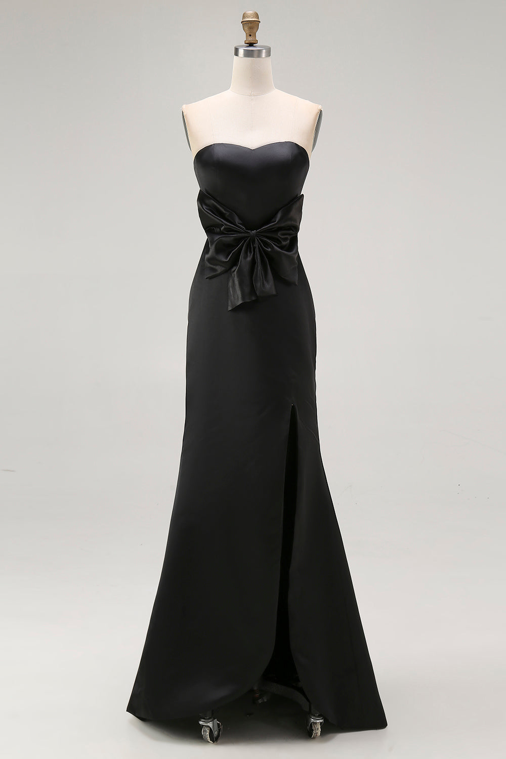 Robe de soirée sirène noire longue fendue sans bretelles