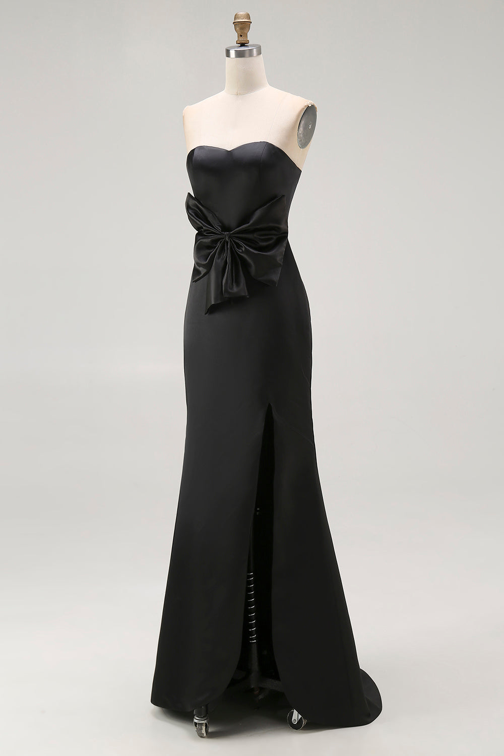 Robe de soirée sirène noire longue fendue sans bretelles