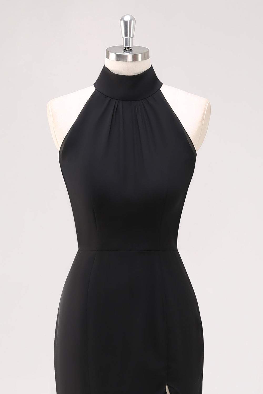 Halter Neck Black Ruffles Mermaid Long Formal Dress with Slit