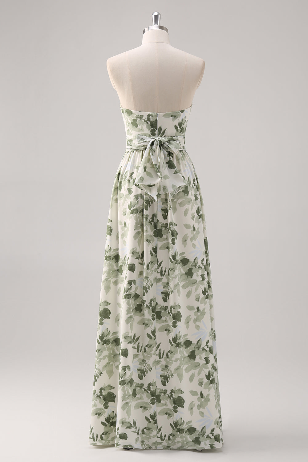 A-Line Ruched Convertible Design Floor Length Green Floral Bridesmaid Dress
