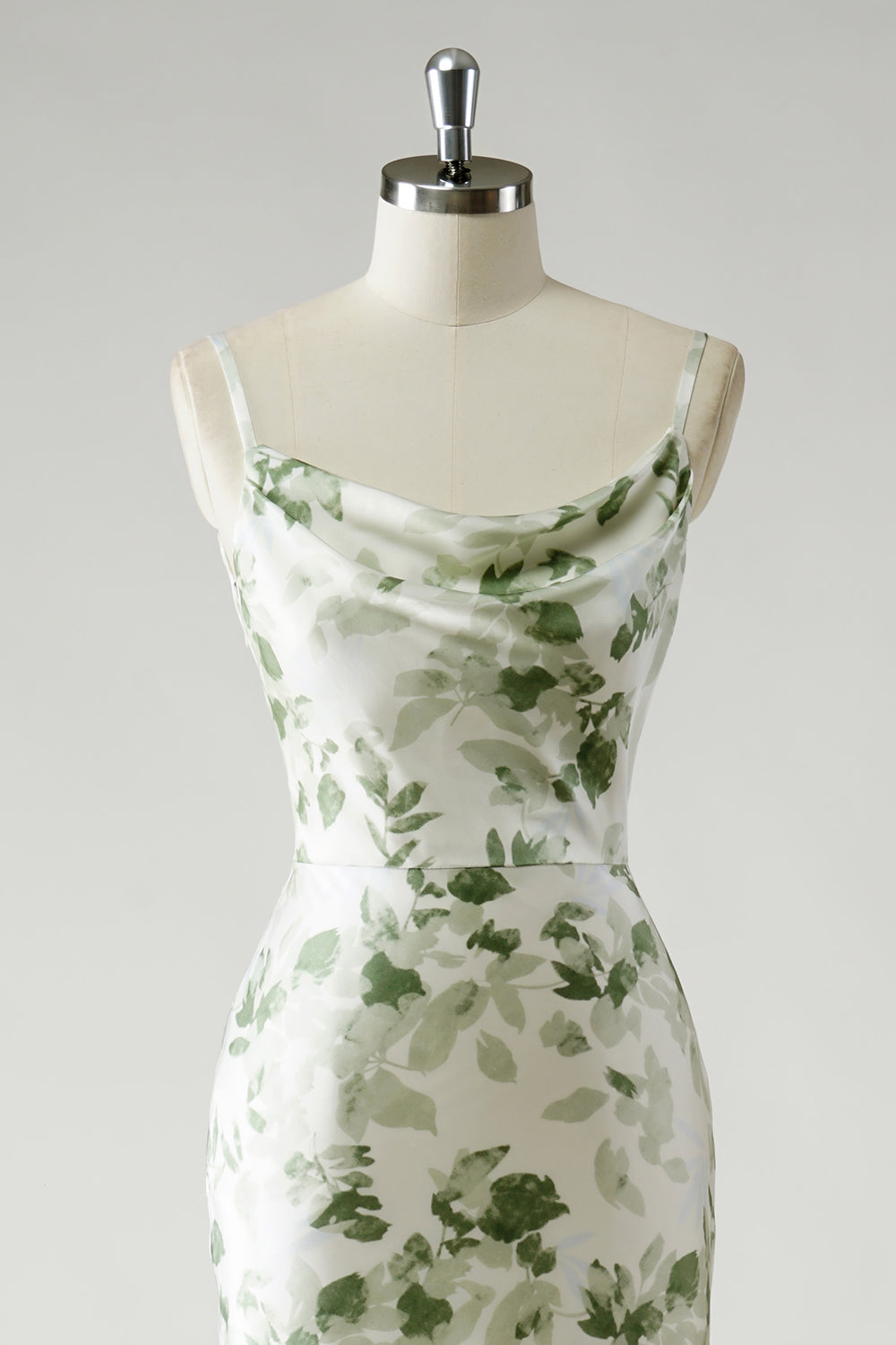 Robe longue demoiselle d'honneur à dos ouvert, imprimée, col bénitier et jupe fourreau verte