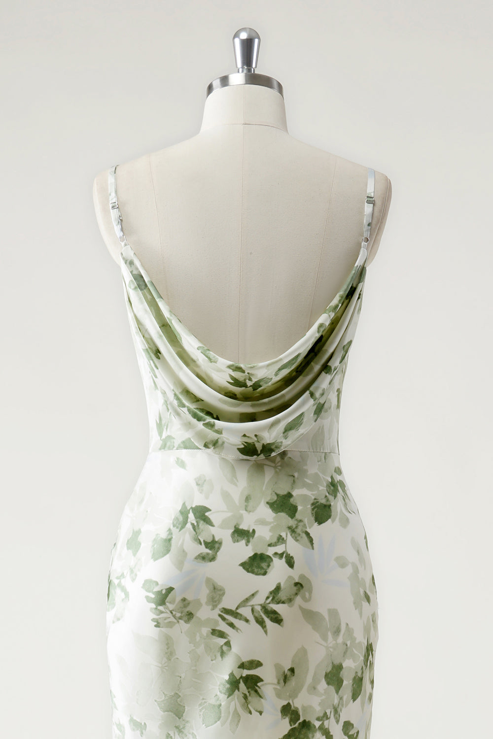 Robe longue demoiselle d'honneur à dos ouvert, imprimée, col bénitier et jupe fourreau verte
