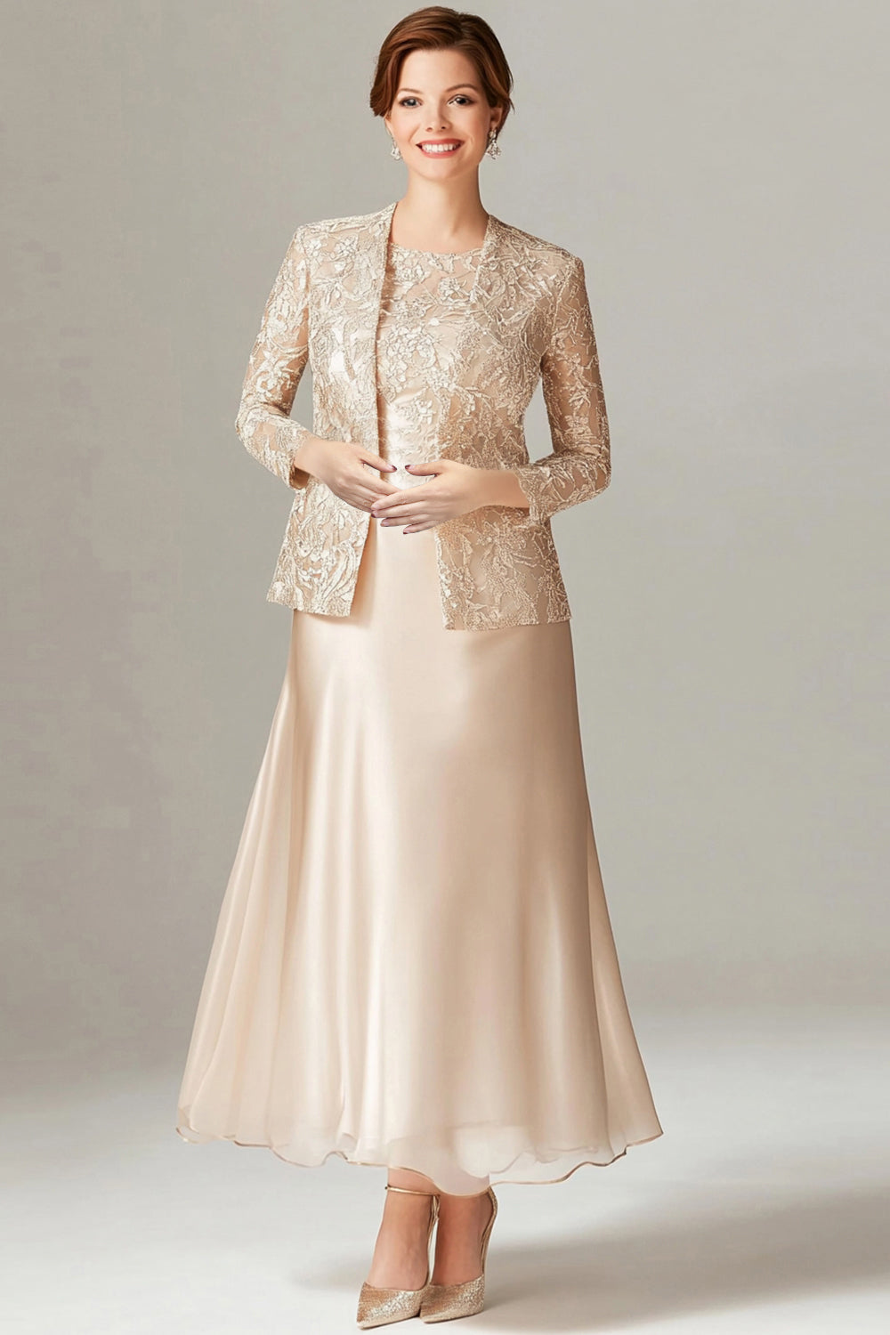 Robe de mariée A-Line 2 pièces en satin couleur champagne