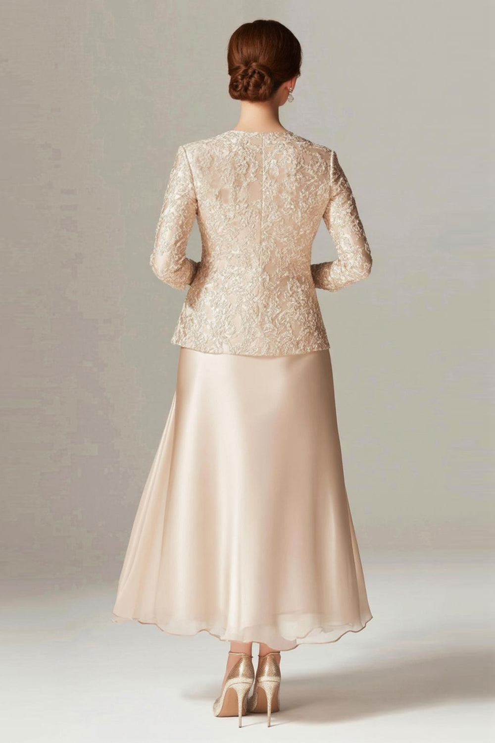 Robe de mariée A-Line 2 pièces en satin couleur champagne