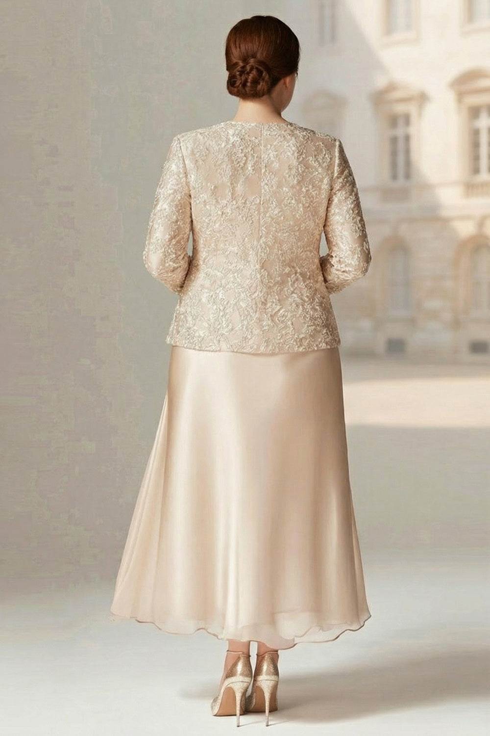 Robe de mariée A-Line 2 pièces en satin couleur champagne