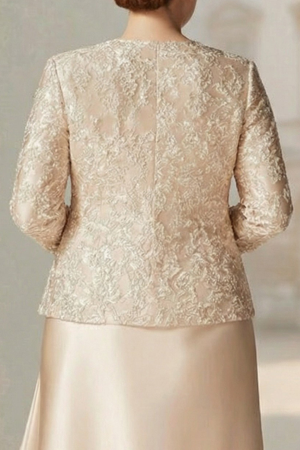 Robe de mère de la mariée grande taille deux pièces ligne A champagne à manches longues