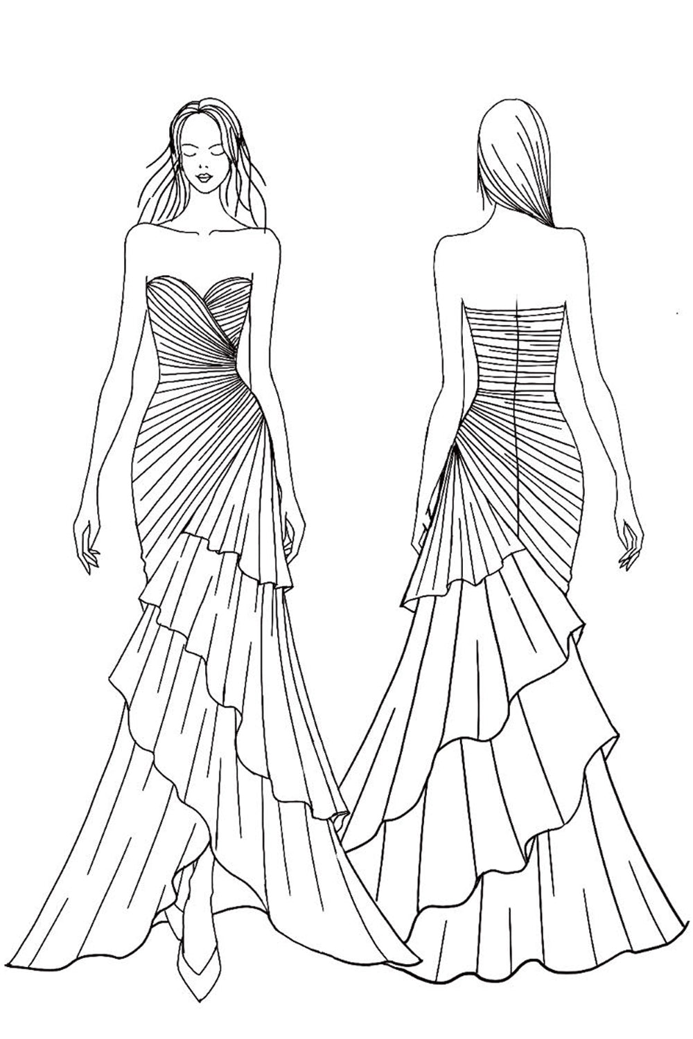 Robe de soirée marron foncé avec décolleté cœur, fronces et volants