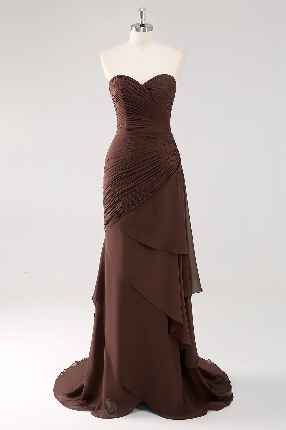 Dark Brown Sheath Sweetheart Ruched Ruffled Formal Dress