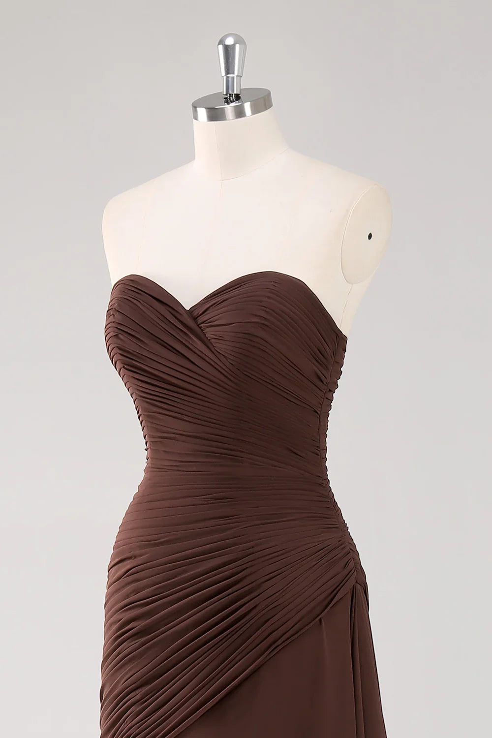 Dark Brown Sheath Sweetheart Ruched Ruffled Formal Dress