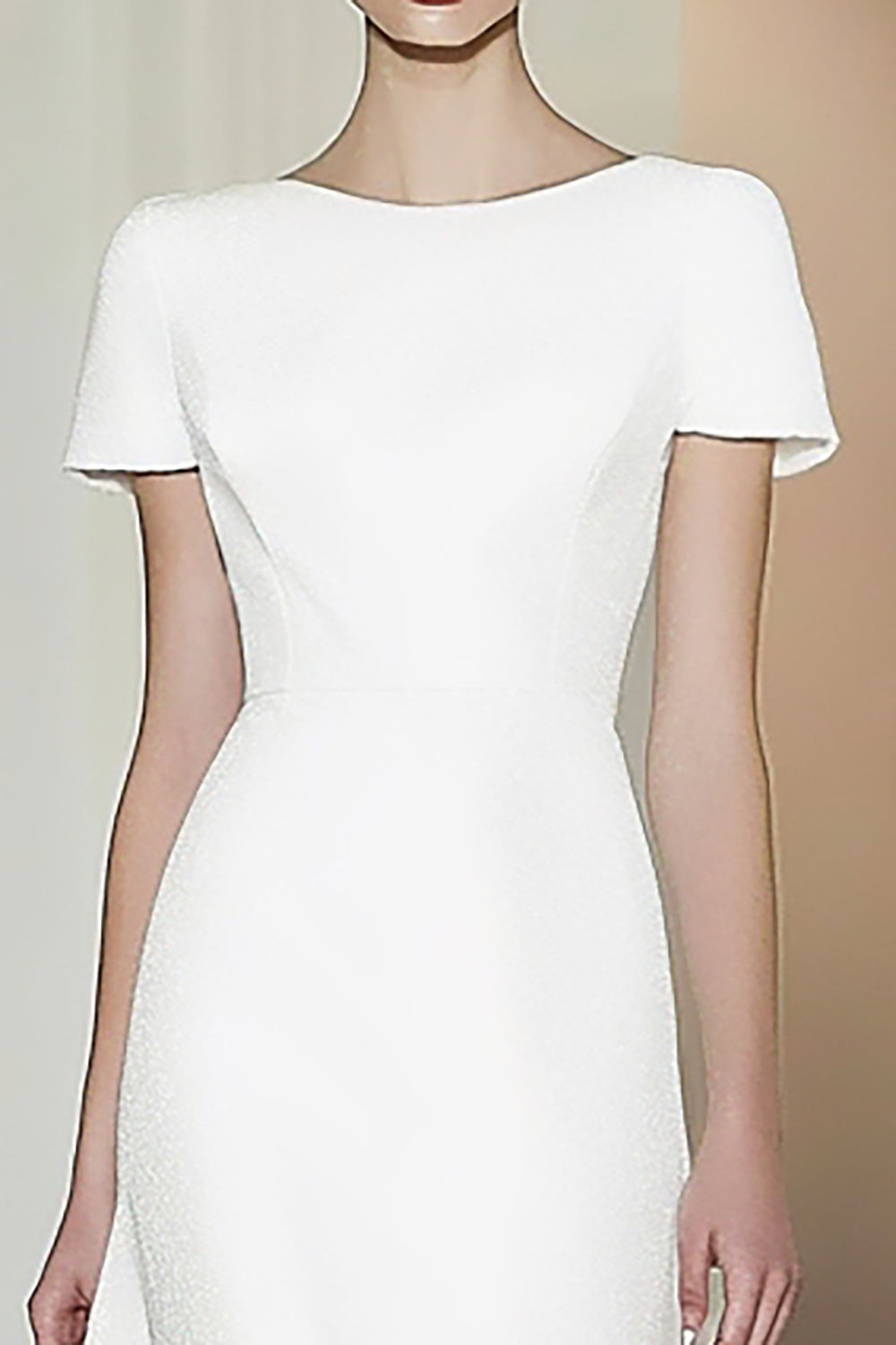 Fitted White Short-Sleeve Straight Pencil Midi Formal Dress