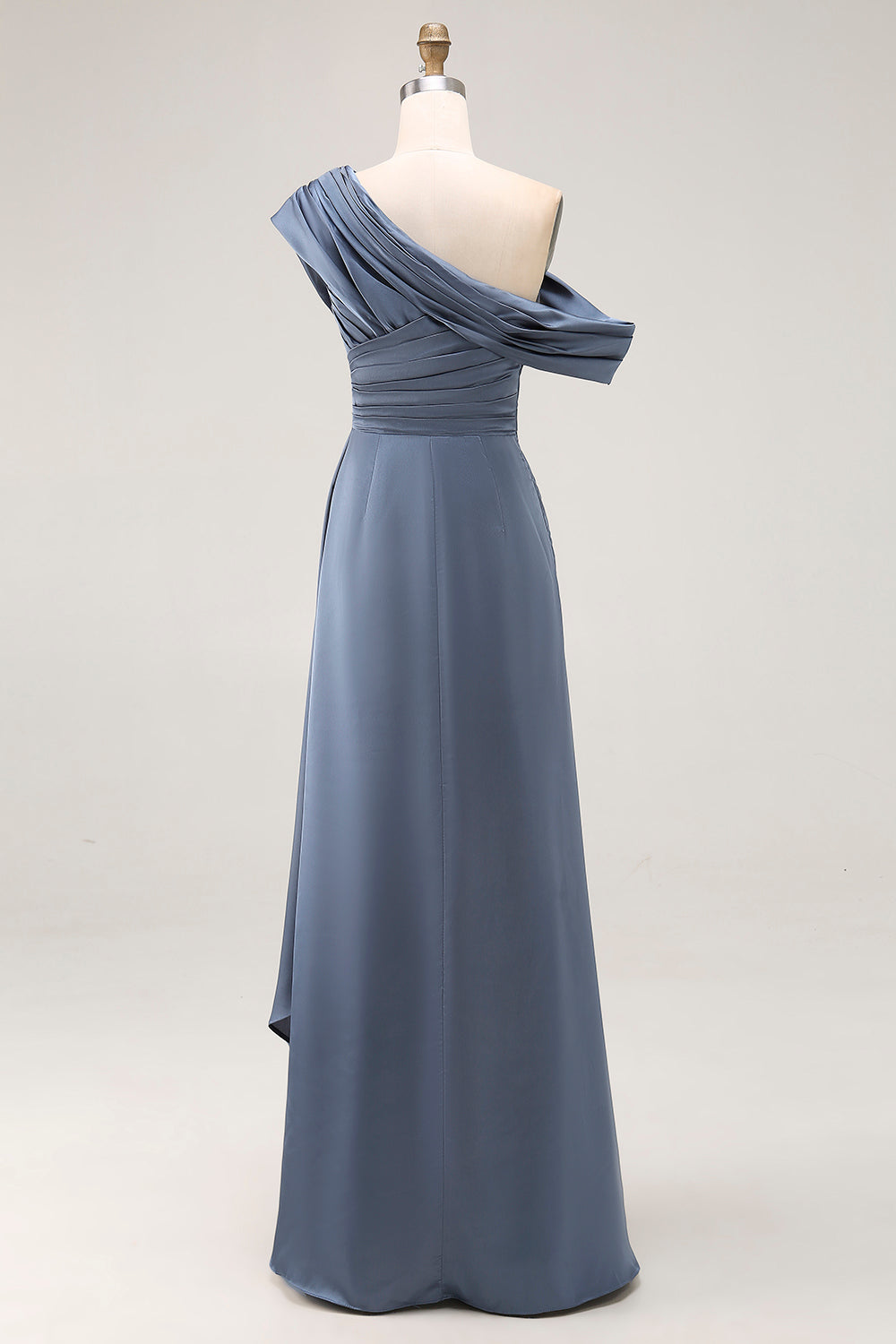 Mermaid Gray Blue One-Shoulder Satin Ruched Mother of the Bride Dress with Ruffles