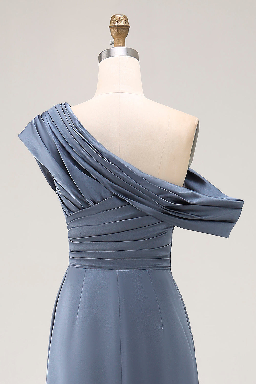 Mermaid Gray Blue One-Shoulder Satin Ruched Mother of the Bride Dress with Ruffles