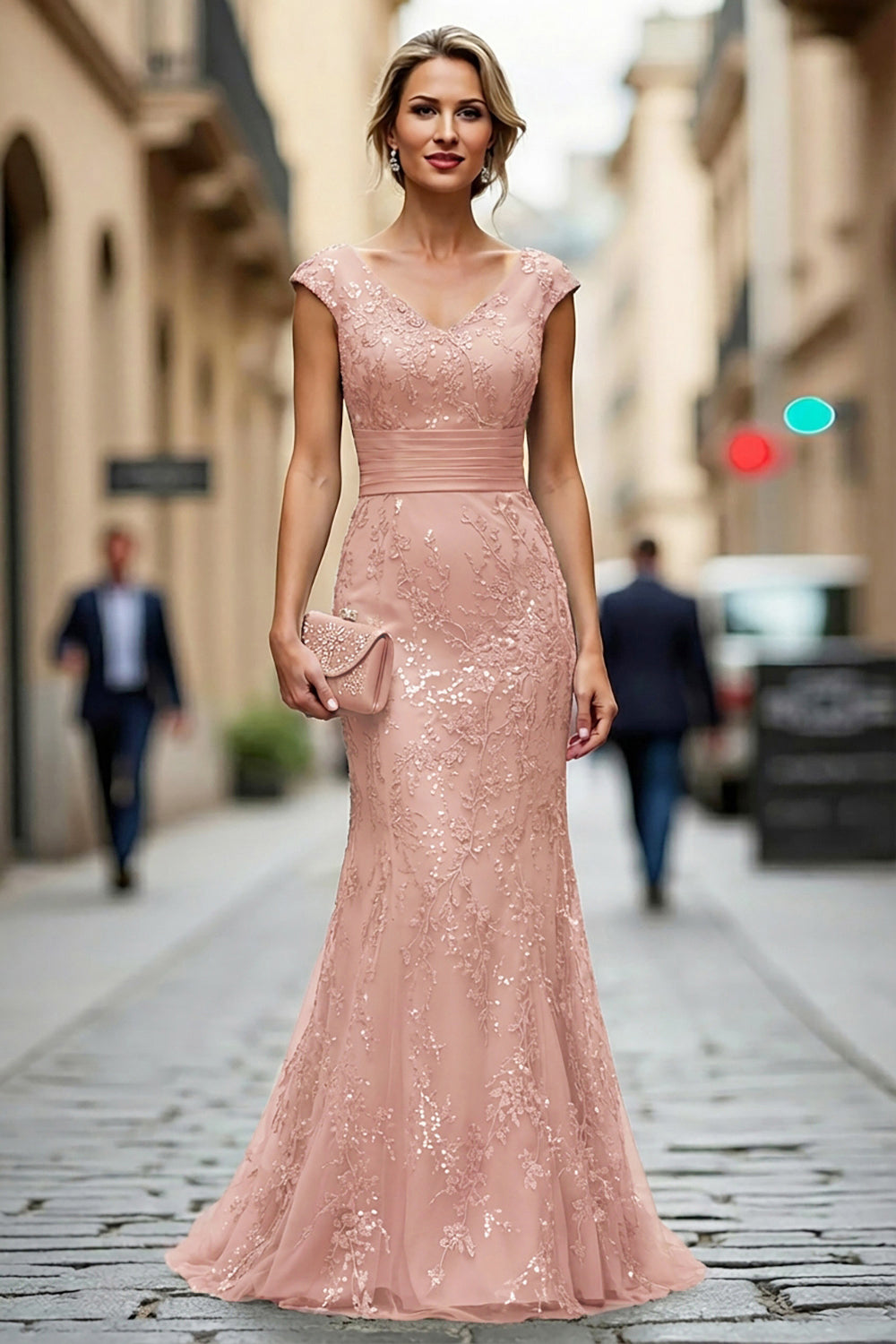 Dark Red Mermaid V-Neck Embroidered Mother Of The Bride Dress with Sequins