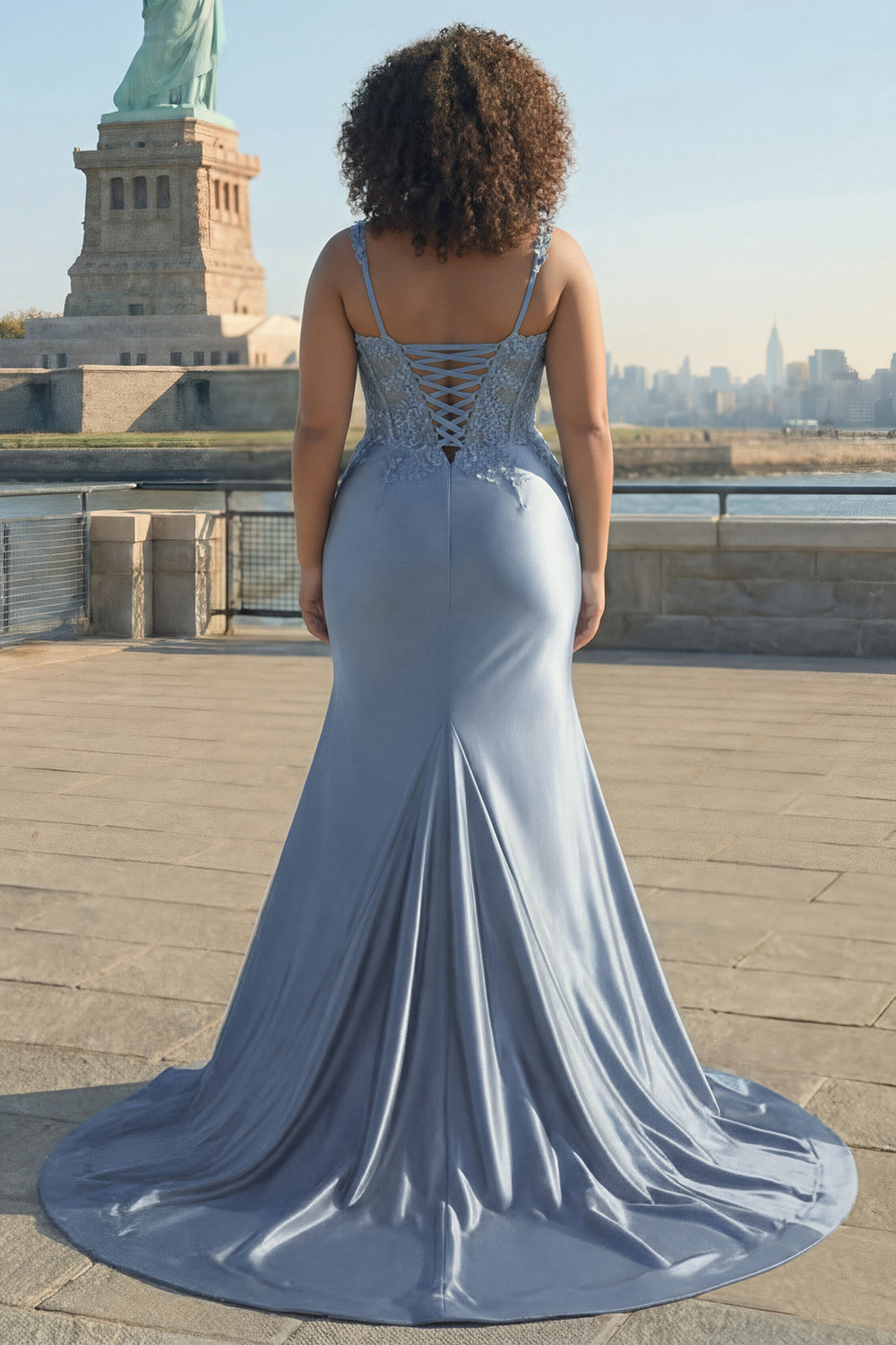 Blush Satin Mermaid Sequin Long Prom Dress with Slit