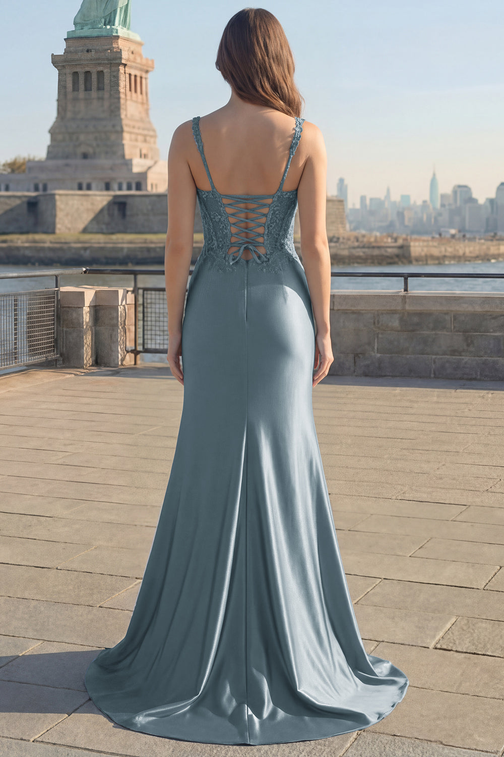 Blush Satin Mermaid Sequin Long Prom Dress with Slit