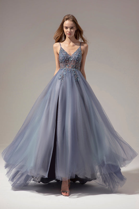 V-neck Long Prom Dress with Slit