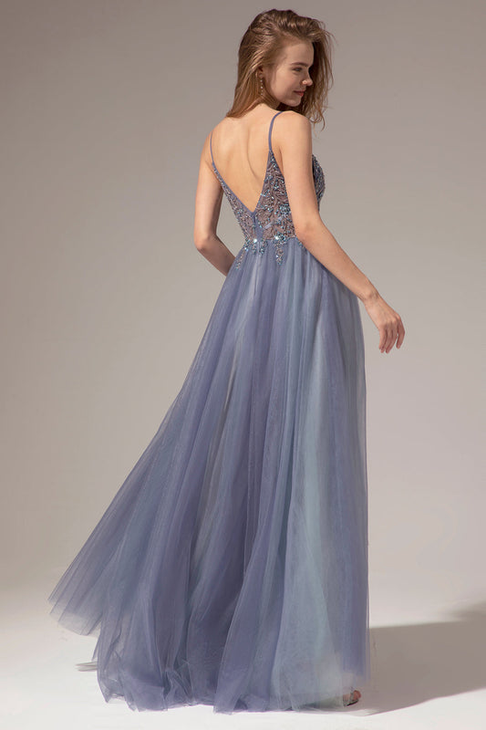 V-neck Long Prom Dress with Slit