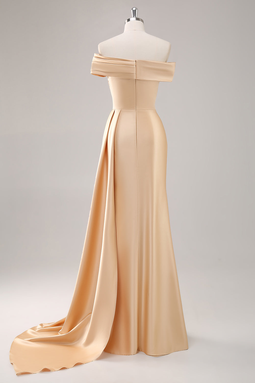 One-Shoulder Pleated Champagne Sheath Long Formal Dress