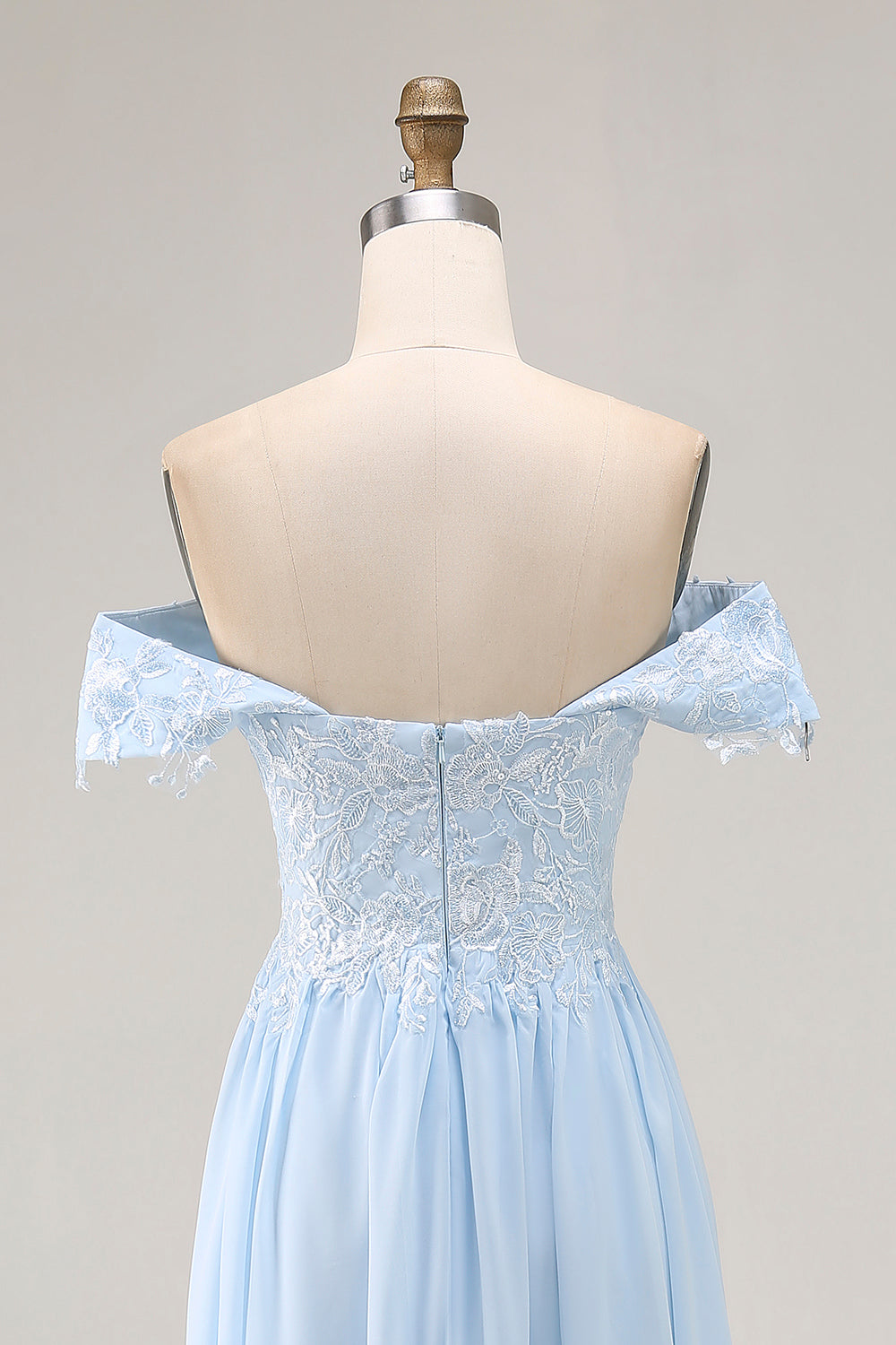 Elegant Sky Blue Sheath Off the Shoulder Chiffon Long Mother of the Bride with Appliques