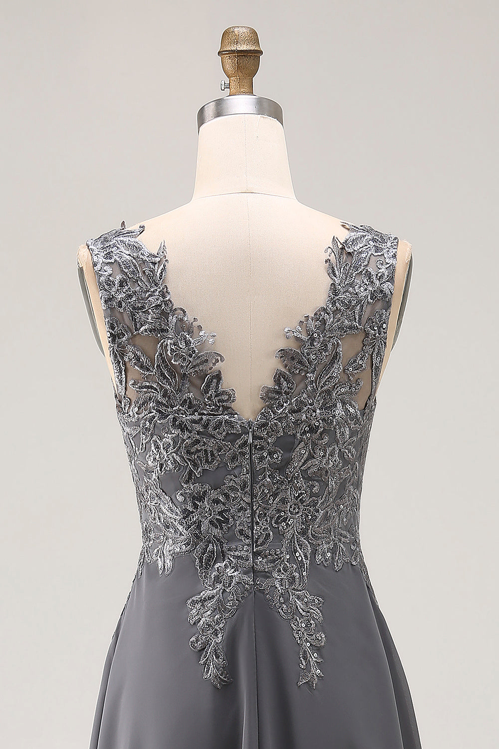 Charcoal A Line V-Neck Lace Applique Mother of the Bride Dress