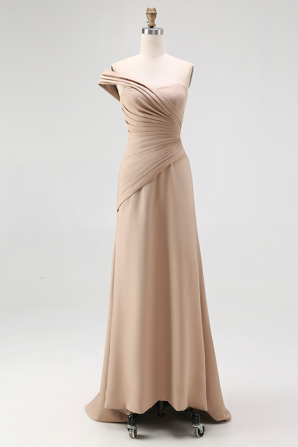 Robe de gala fourreau asymétrique plissée en jersey kaki clair