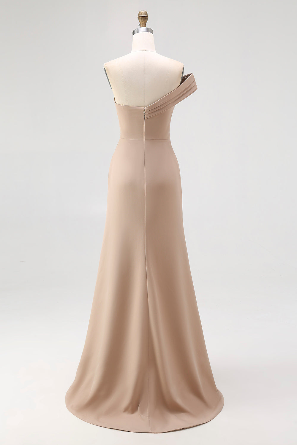Robe de gala fourreau asymétrique plissée en jersey kaki clair