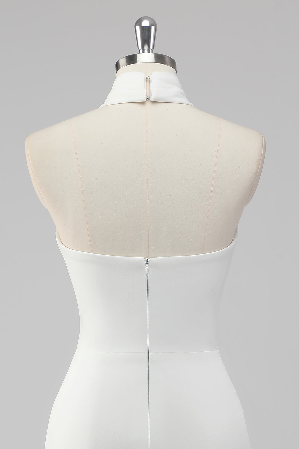 Halter Neck A-Line Satin Knee Length Little White Dress
