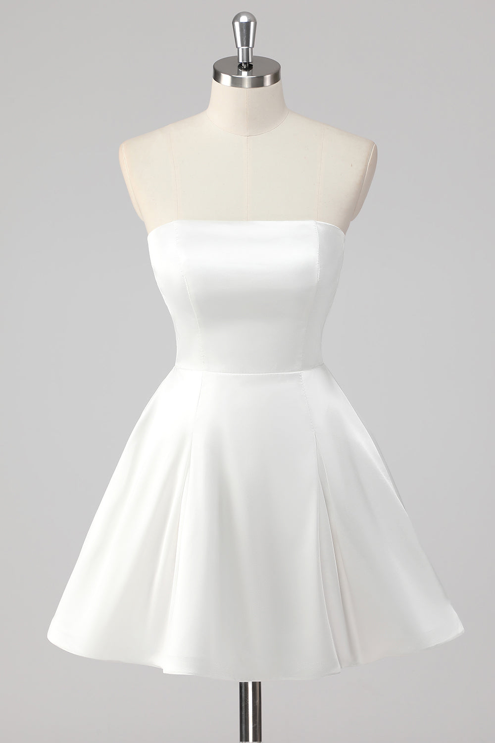 Robe de bal de fin d'études courte trapèze simple bustier blanche