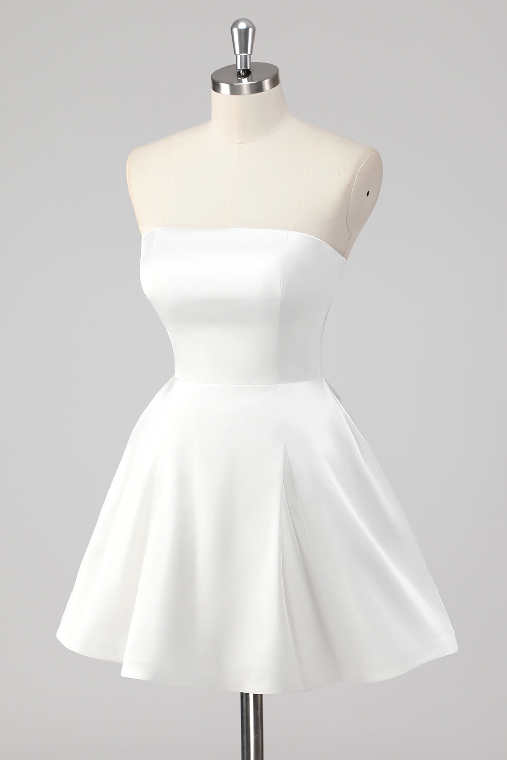 Robe de bal de fin d'études courte trapèze simple bustier blanche