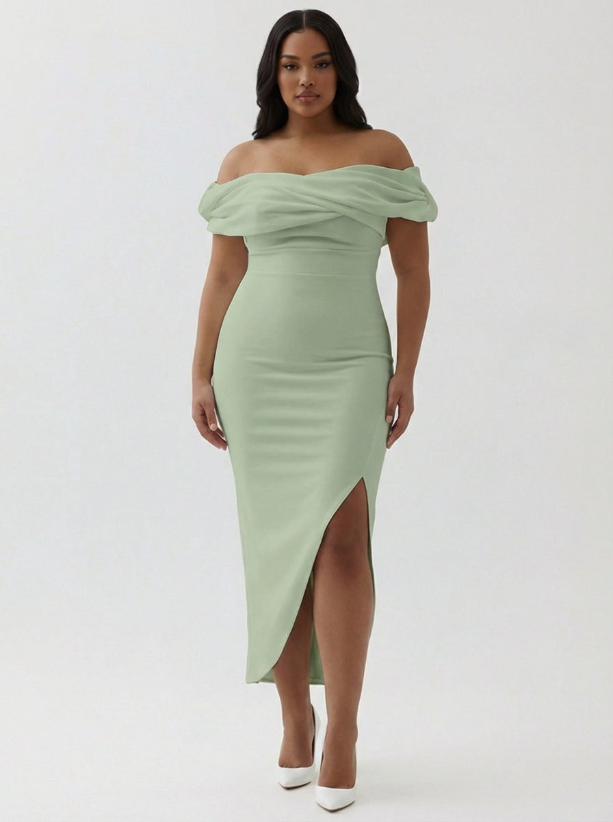 Robe de bal de fin d'année asymétrique en satin mat fourreau blanc à épaules dénudées
