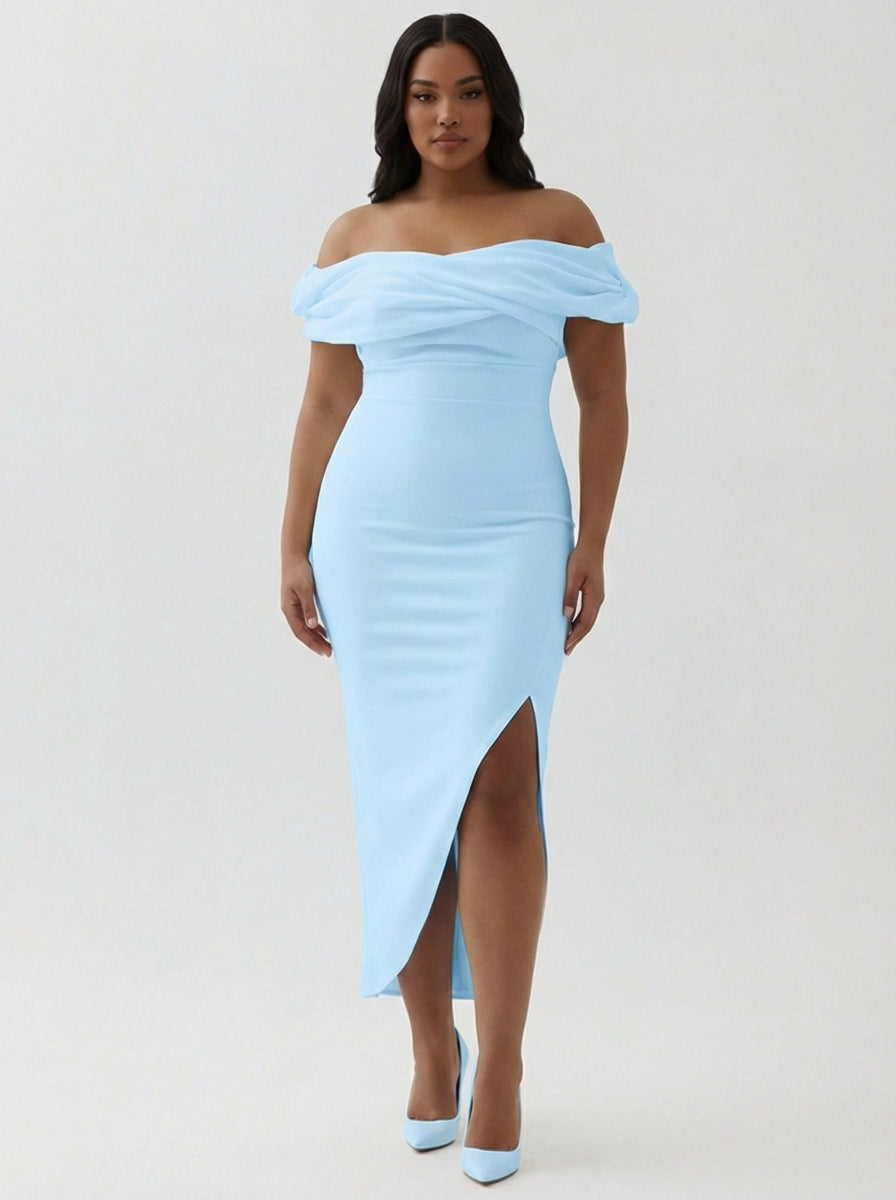 Robe de bal de fin d'année asymétrique en satin mat fourreau blanc à épaules dénudées