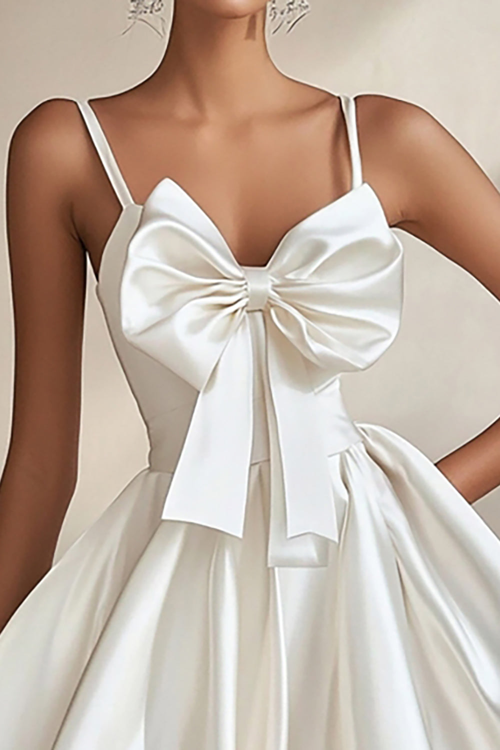 A-Line White Spaghetti Strap Graduation Dress With Bows