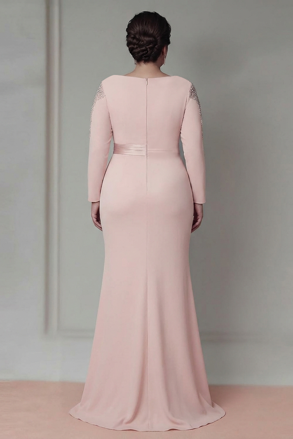 Blush Long Sleeves Sheath Mother Of The Bride Dress with Sequins