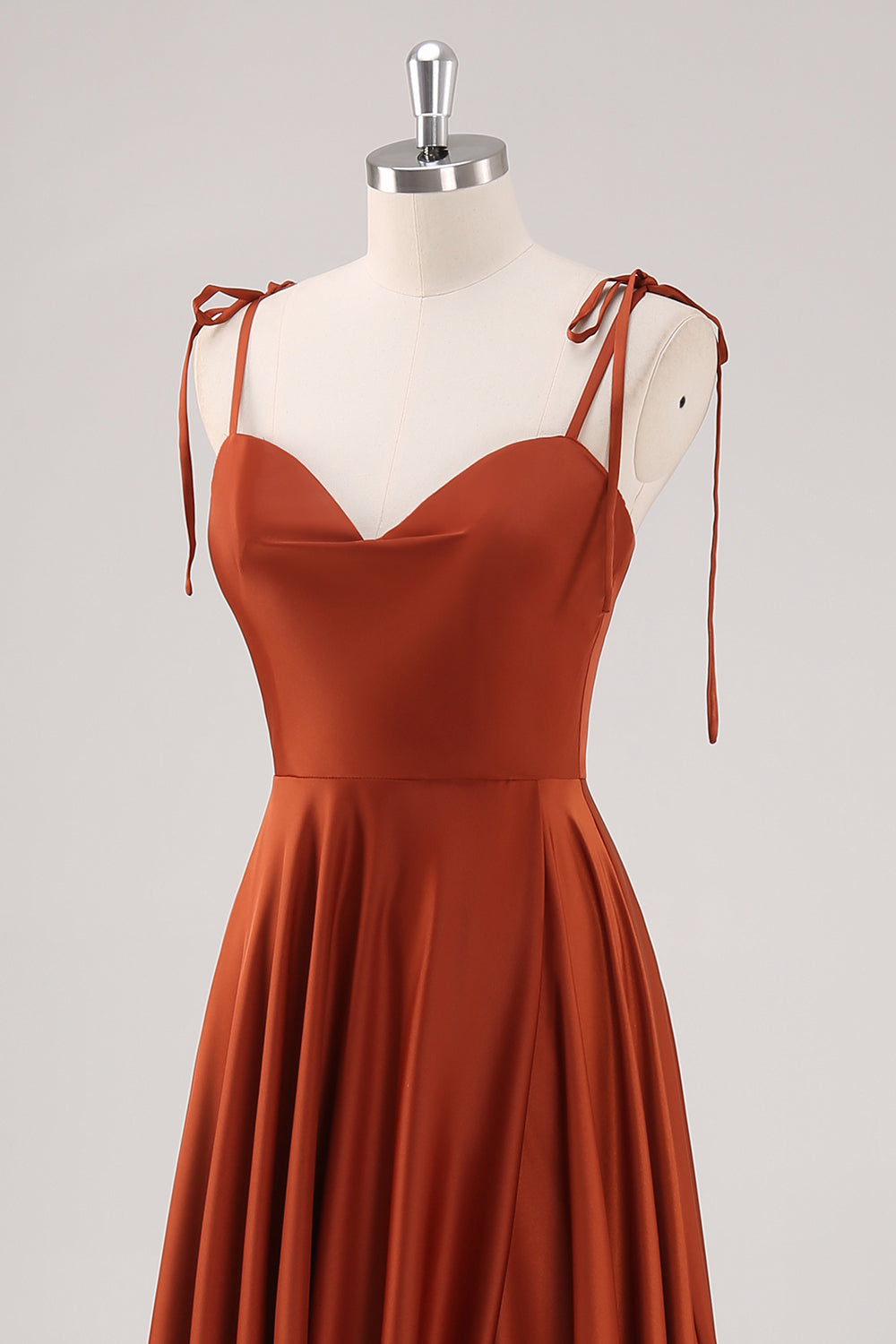 Rust Pleated A-Line Spaghetti Strap Bridesmaid Dress with Slit