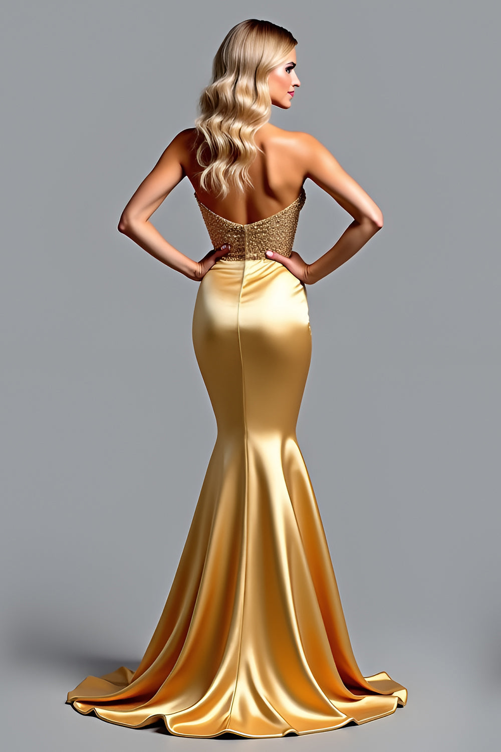 Robe de bal sirène dorée avec fente