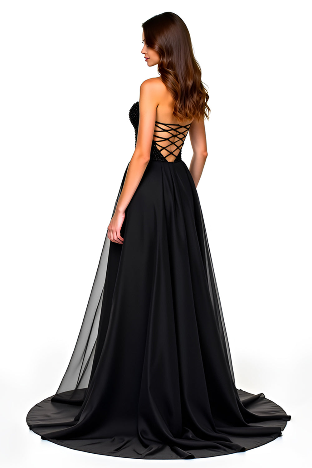 Sparkly A-Line Strapless Ruched Black Tie Dress