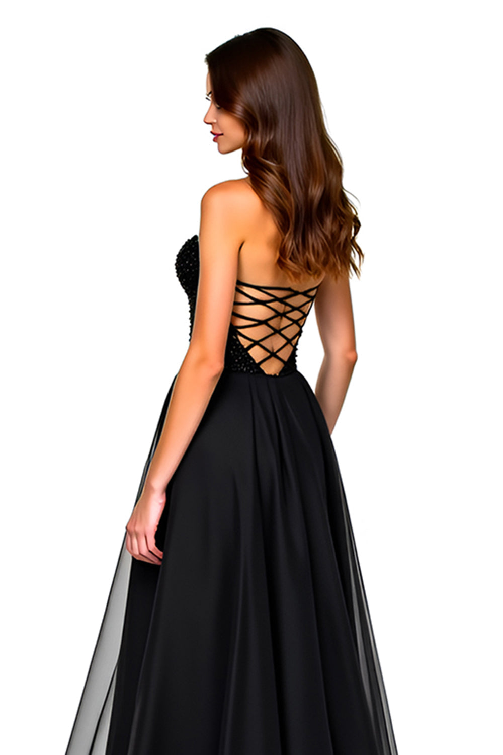 Sparkly A-Line Strapless Ruched Black Tie Dress
