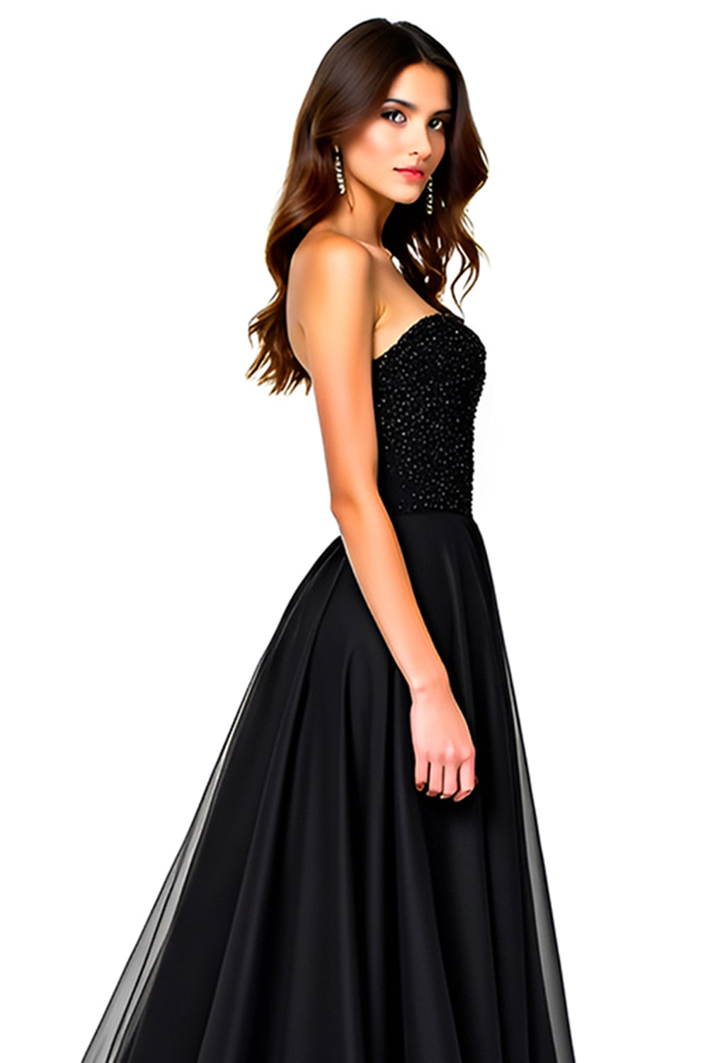 Sparkly A-Line Strapless Ruched Black Tie Dress