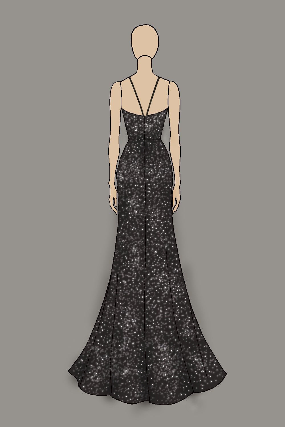 Robe de bal noire moulante scintillante à décolleté en V profond