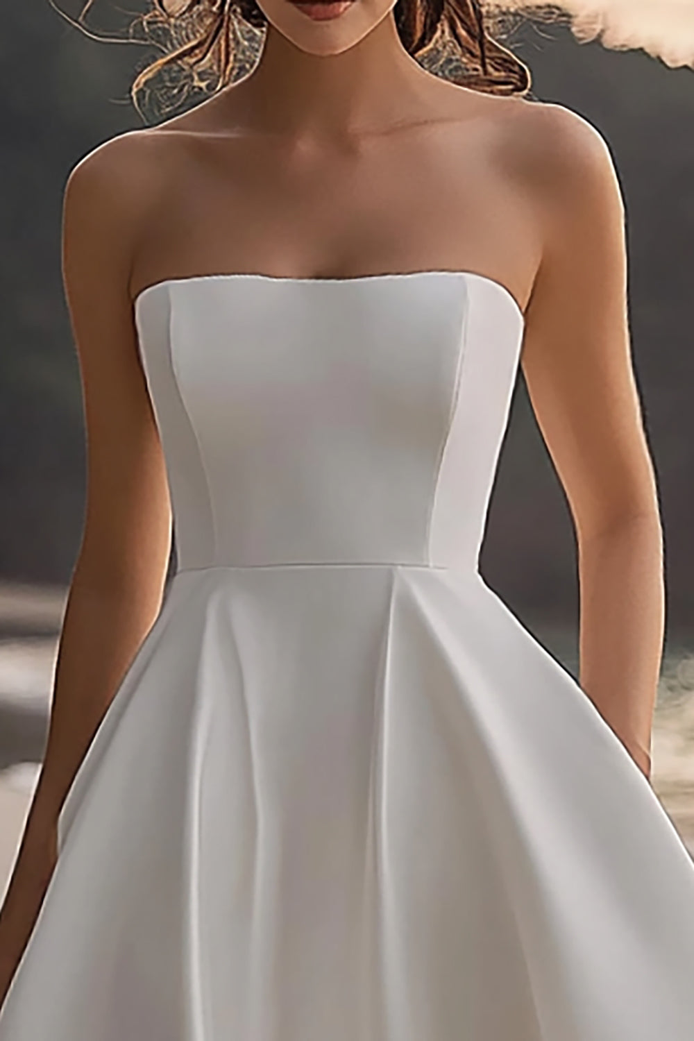 White Satin A-Line Strapless Wedding Dress