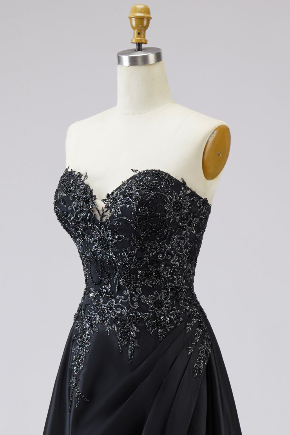 Black Sweetheart A-Line Satin Long Plus Size Prom Dress with Slit