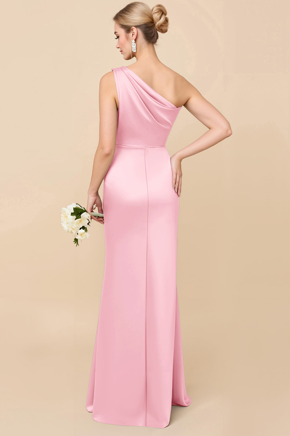 One Shoulder Sheath Eucalyptus Ruched Bridesmaid Dress