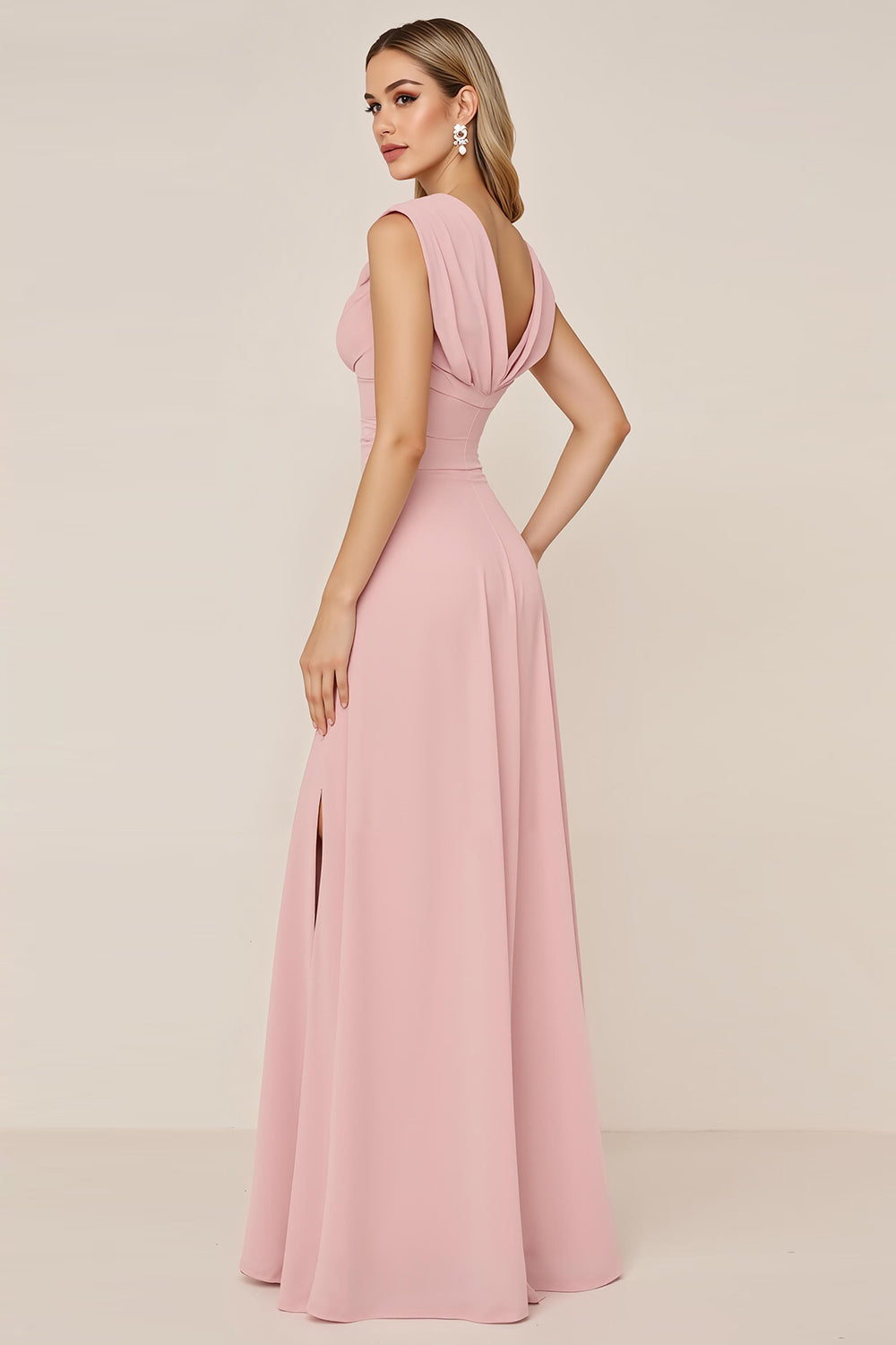 Dark Green Chiffon Cowl Neck Long Bridesmaid Dress with Slit