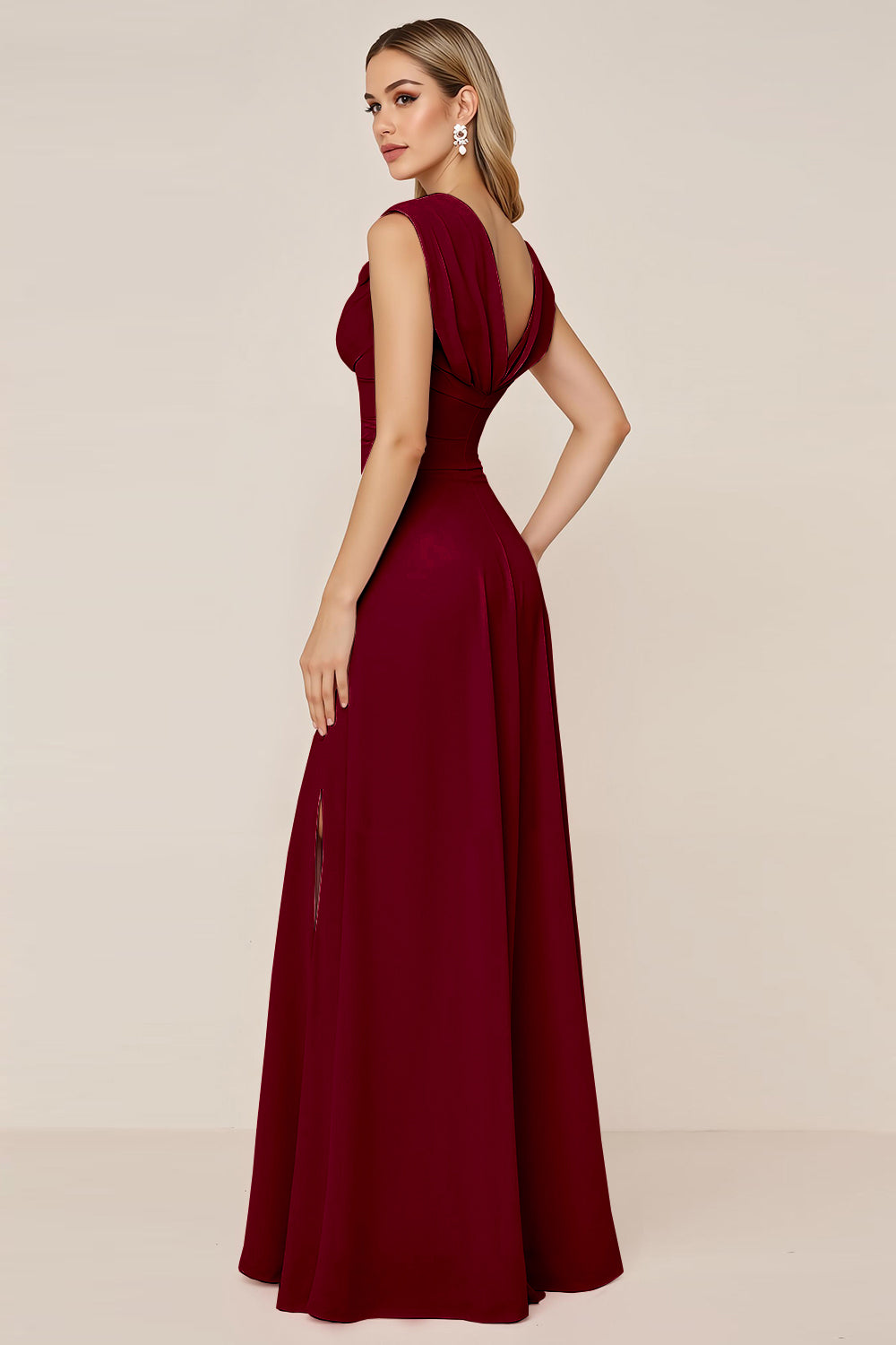 Dark Green Chiffon Cowl Neck Long Bridesmaid Dress with Slit
