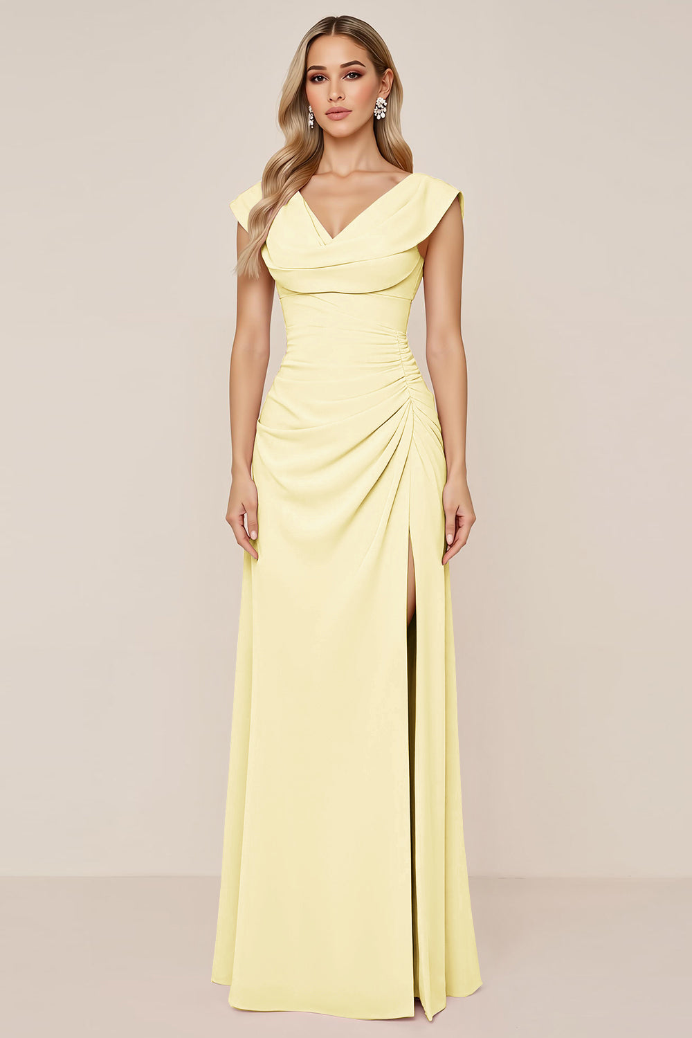 Dark Green Chiffon Cowl Neck Long Bridesmaid Dress with Slit