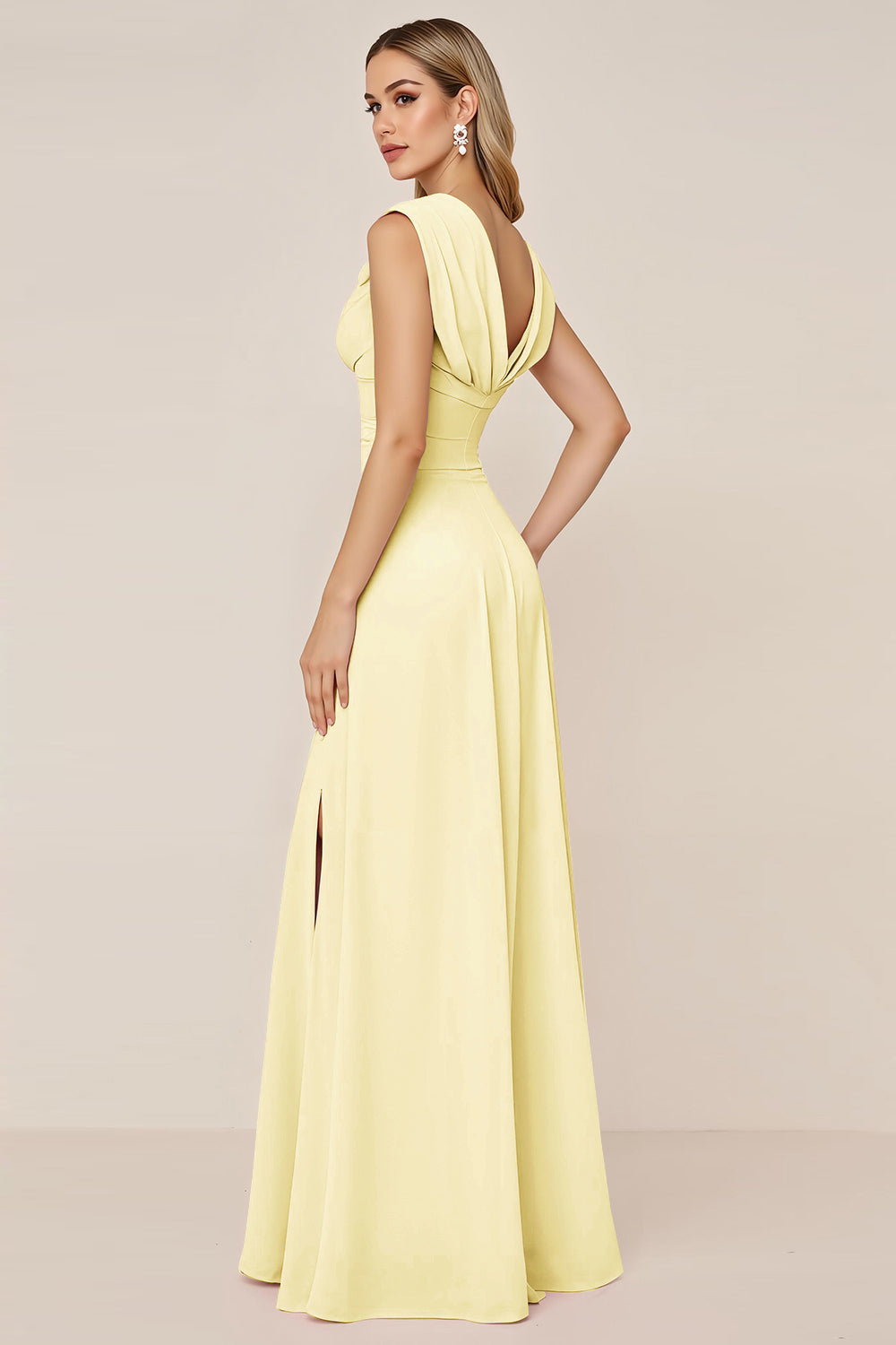Dark Green Chiffon Cowl Neck Long Bridesmaid Dress with Slit