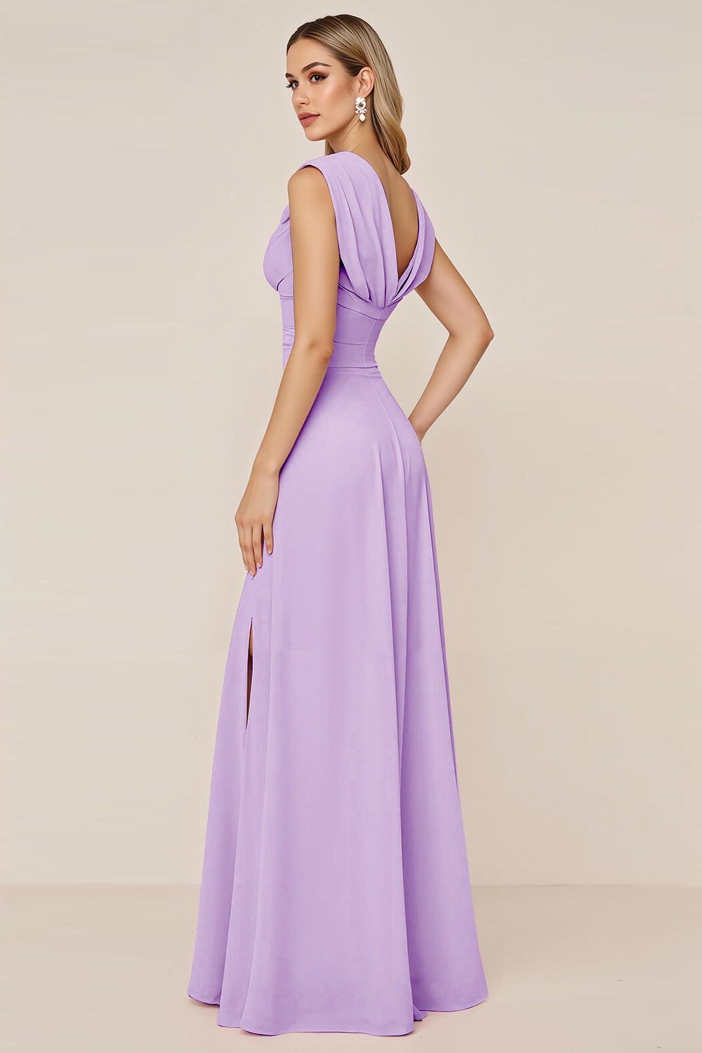 Dark Green Chiffon Cowl Neck Long Bridesmaid Dress with Slit